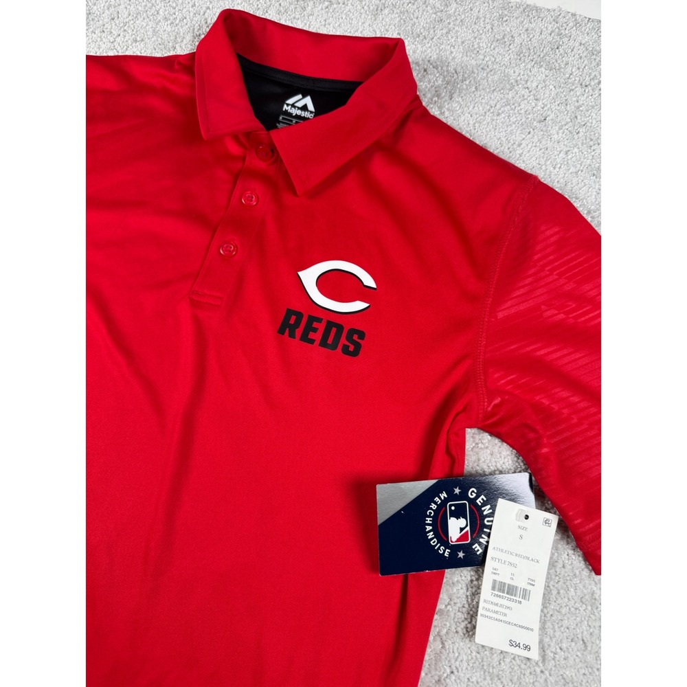 Cincinnati Reds Majestic Polo Shirt Men S Red MLB Baseball New Tags Short Sleeve